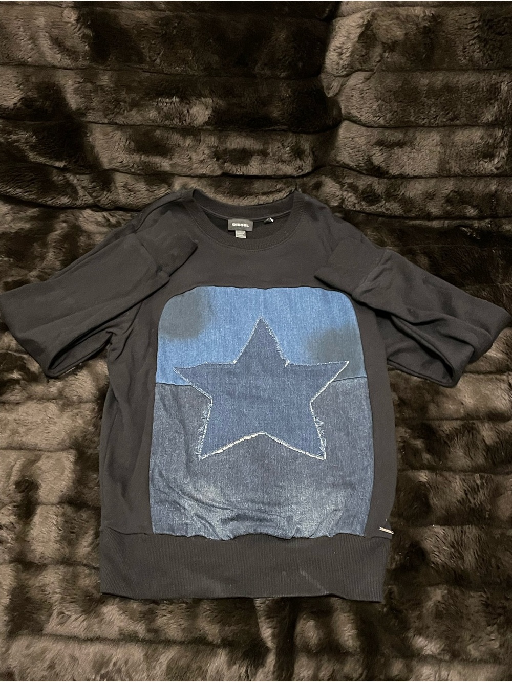 Diesel Black Crewneck Sweatshirt with Denim Star Patch